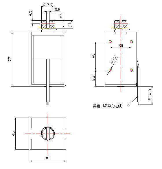 斷路器開(kāi)關(guān)電磁鐵尺寸圖